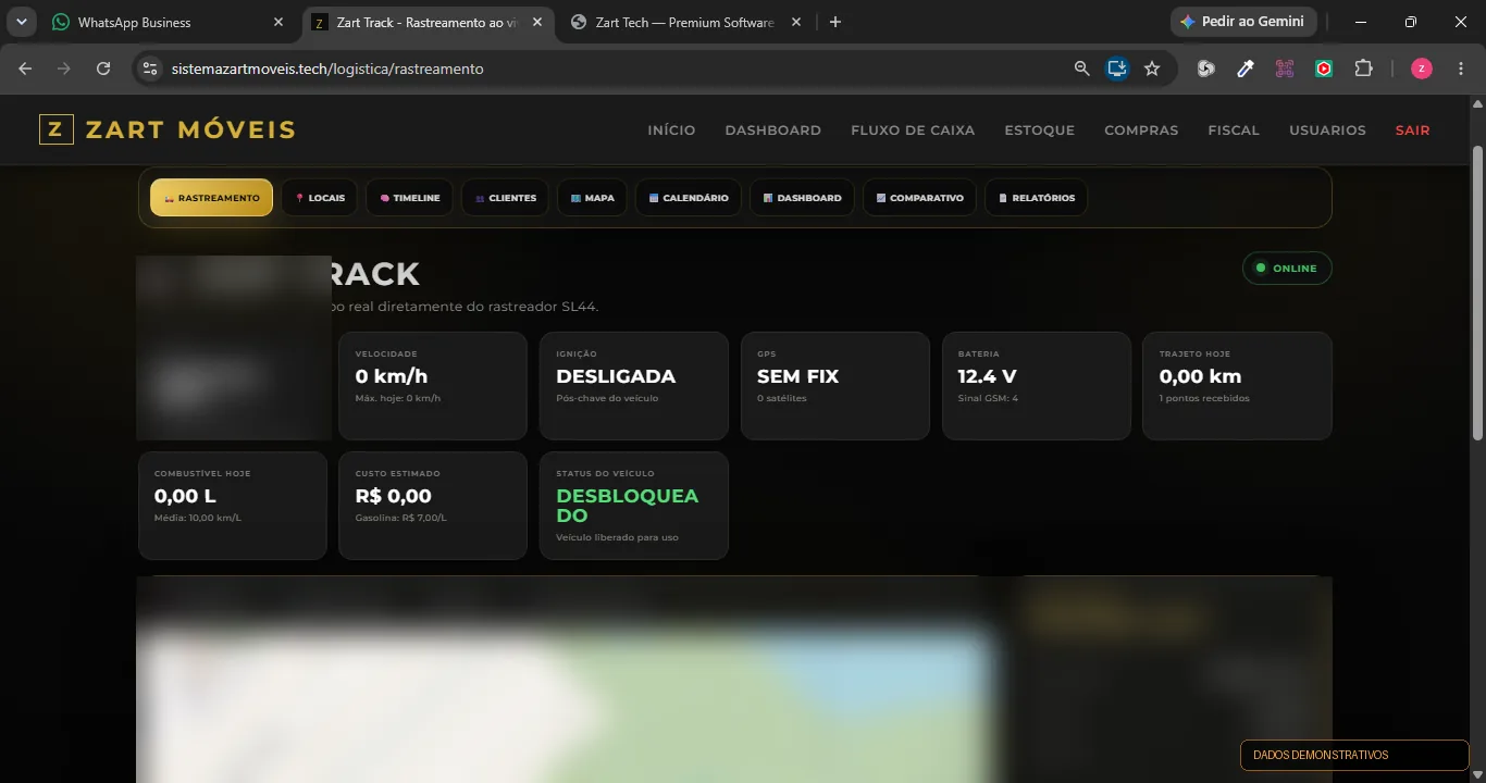 Painel demonstrativo do Zart Track